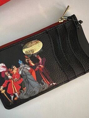 Disney Black Leather Villains Card Holder with Red Zipper Trim